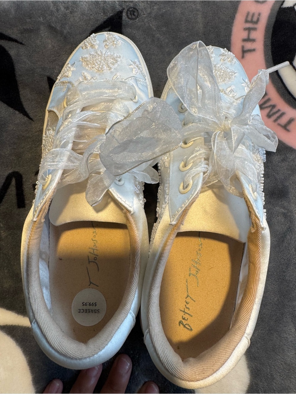 Betsey Johnson White Lace Ribbon Embellished Sneakers
